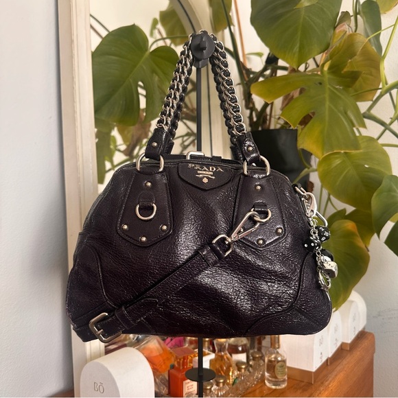 Prada Handbags - Prada Midnight Purple Shimmering Leather Top
Handle Bag